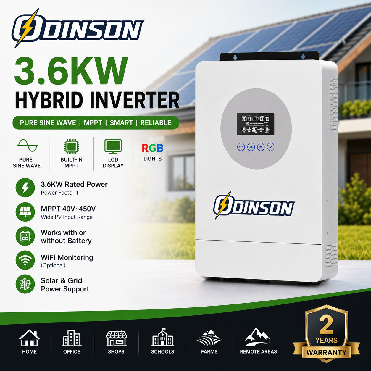 Odinson hybrid solar inverter installed on a home wall